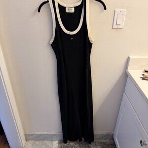 DISSH Black Ribbed Maxi Dress w/ White Trim | Size M